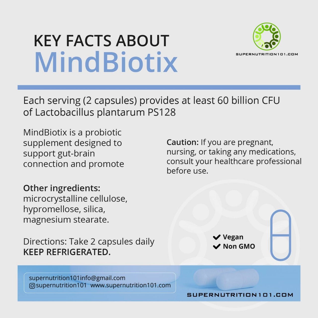 MindBiotix Lactobacillus plantarum PS128 — 60 Billion CFU (60 Capsules) - Supernutrition101